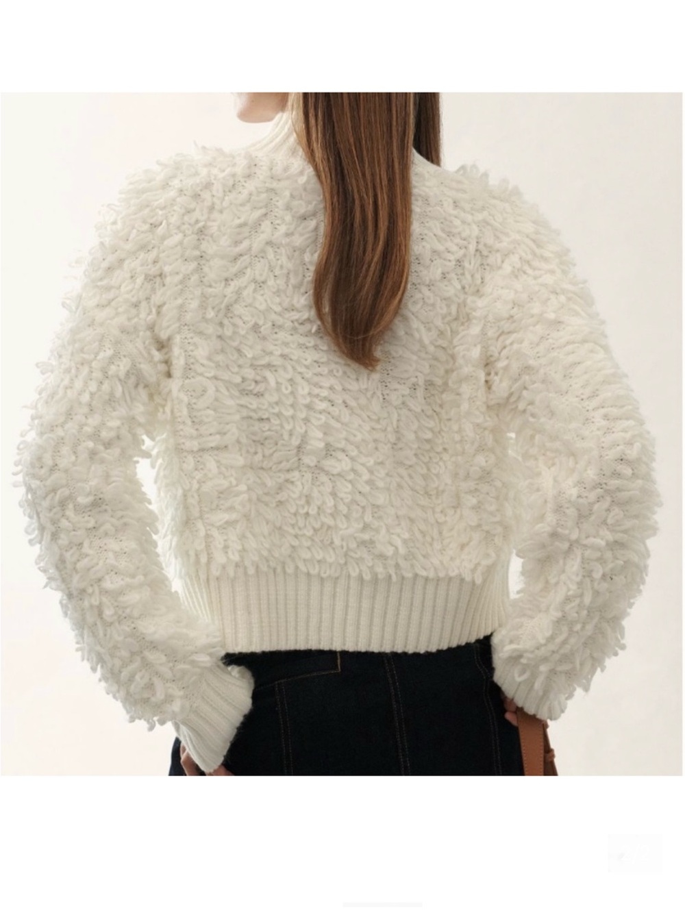 Anthropologie Maeve Callahan Cream Shag Loop Knit Cropped Mock Neck Sweater - Picture 2 of 7